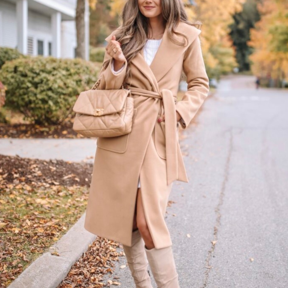 Pink Lily The Kennedy Belted Coat in Camel